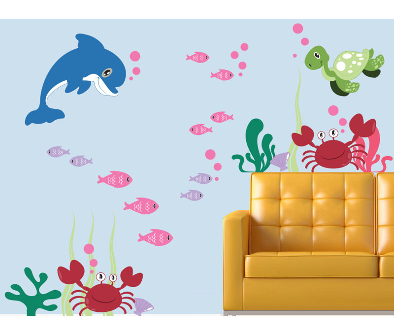 Adhésif décoratif dauphin, tortue, océan sous le mur de mer, Schéma C