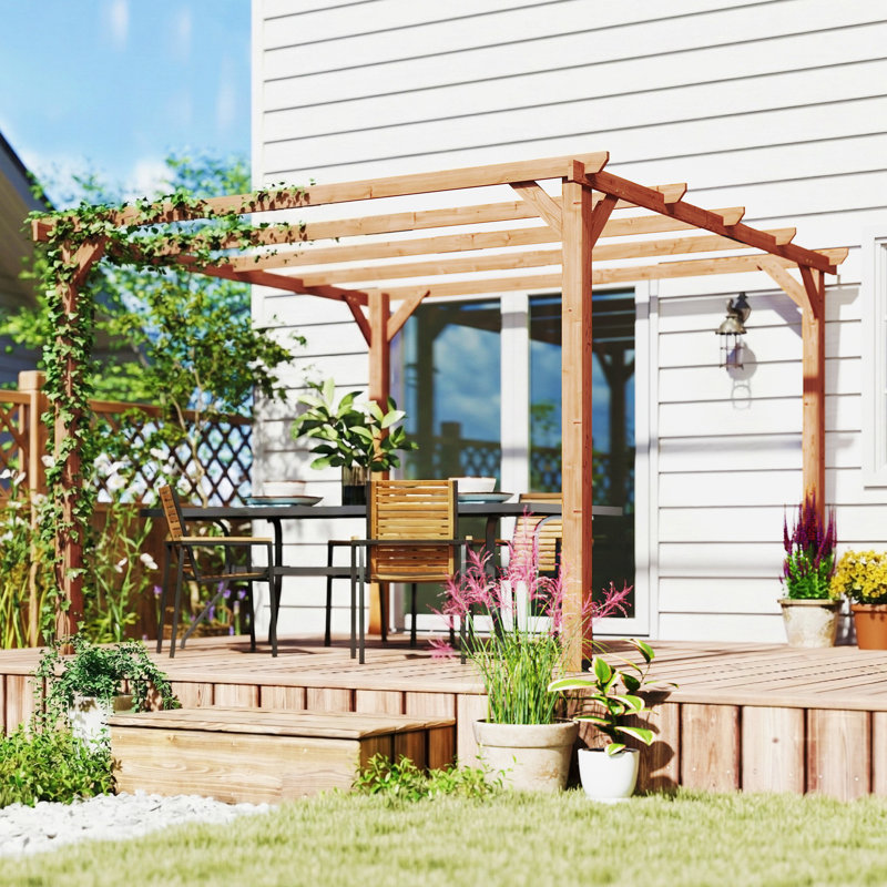 Outsunny 3 x 3 m Wooden Pergola Kit w/Triangle Supports, 204cm H x 300cm W x 300cm D