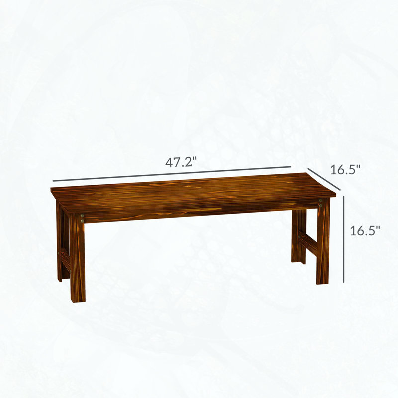 Backless Pine Wood Outdoor Bench (Carbonized), Carbon