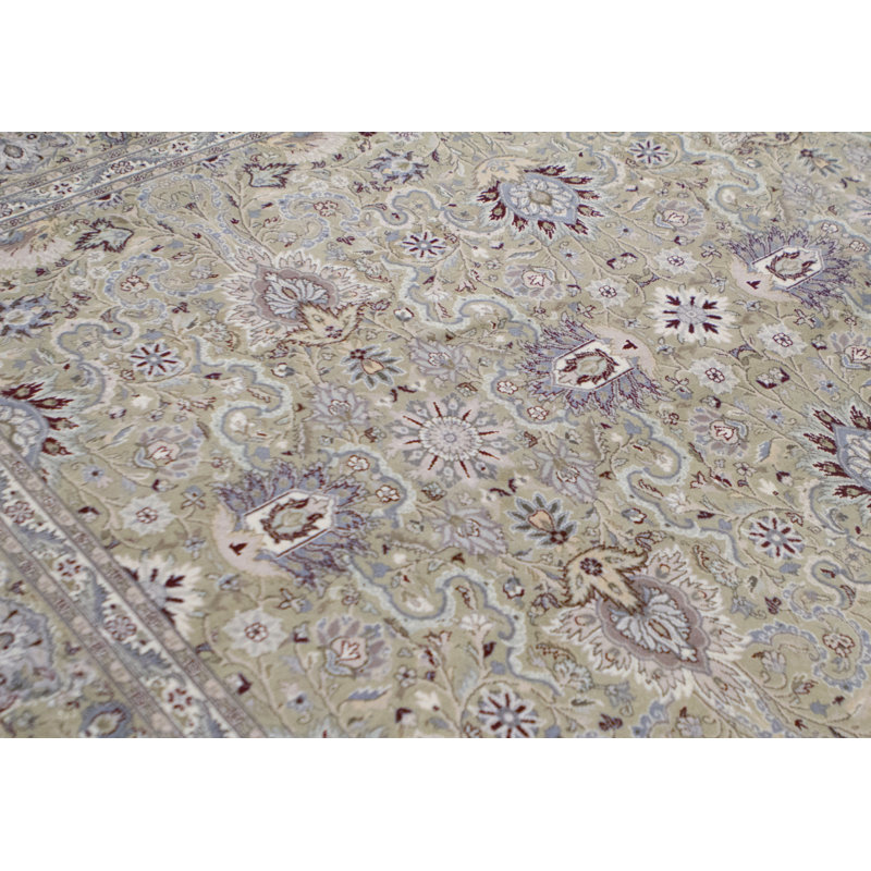 Wool Oriental Area Rug in Light Green/Wine