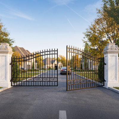 20X8 Ft Steel Dual Swing Driveway Gate
