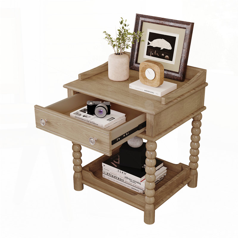 One Drawer Wood Nightstand, Natural