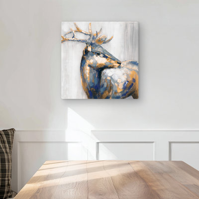 Golden deer - Contemporary Blue Metal Print for Home Decor