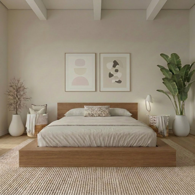Makoa Low Platform Bed Set, Queen, Brown