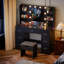 110cm Dressing Table With Power Outlet And Dryer Hook Modern Bulb Light Makeup Vanity-90092253