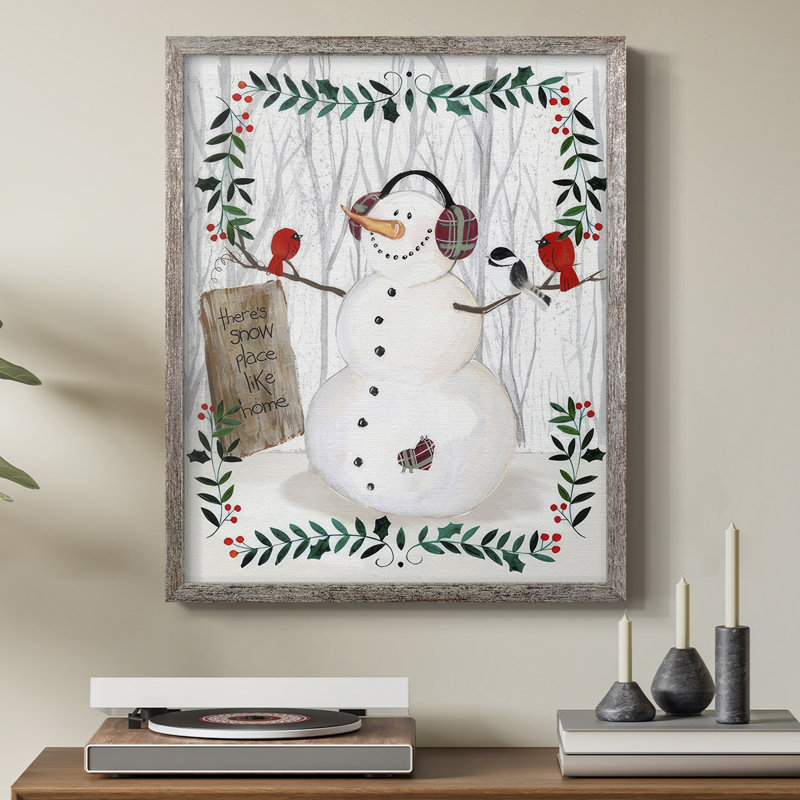 Folk Snowman Forest II, reproduction encadrée - bois massif, H 11 po x l 9 po