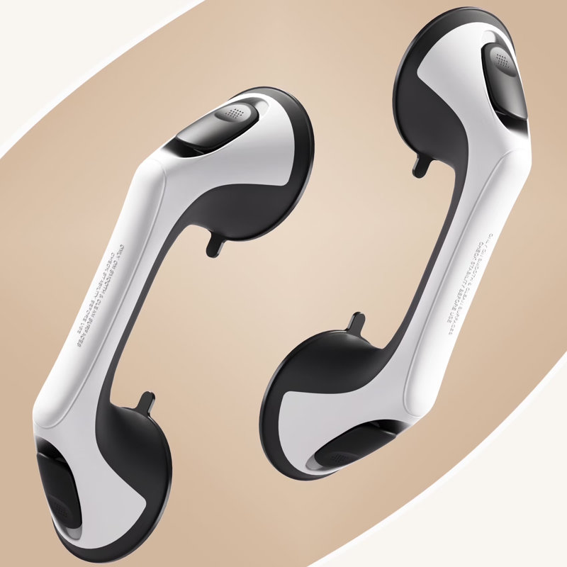 12" Suction Cup Shower Grab Bar, 2 Pack, Black/White
