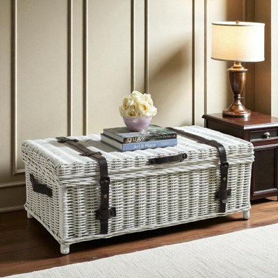 Sedona Wicker Storage Trunk, Rattan Coffee Table for Modern Home Organization, 19''H X 46''W X 24''D