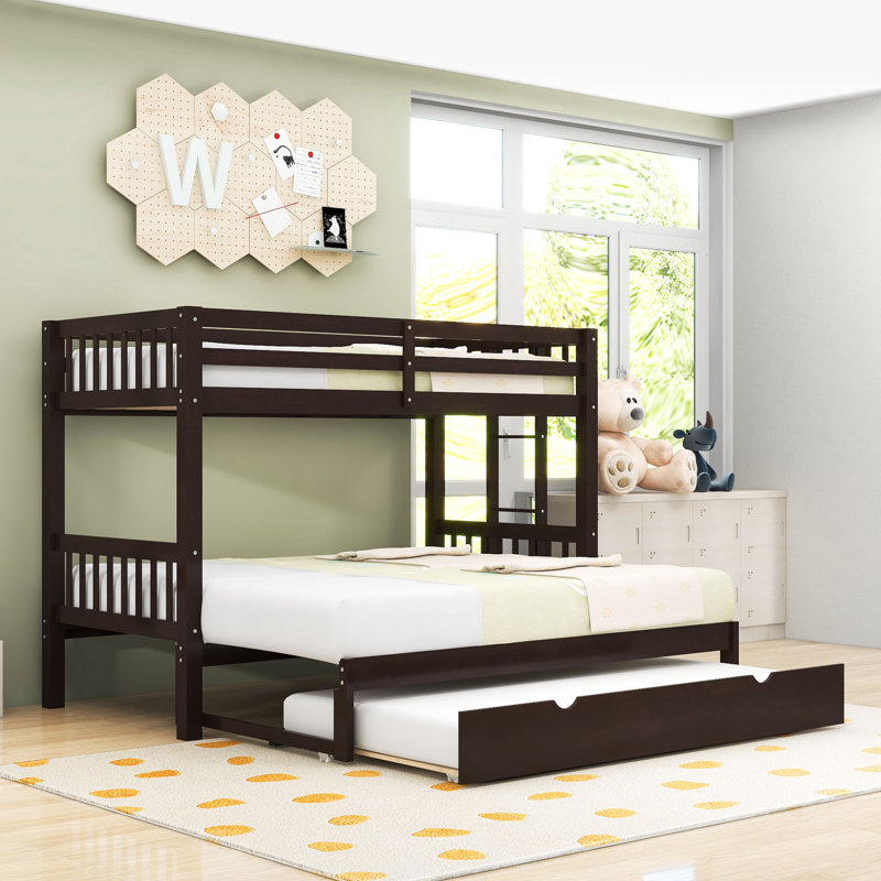 Lit superposé simple au-dessus d'un lit simple en bois avec lit gigogne convertible, Espresso