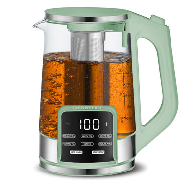 Gourmia 1.7 Liter Electric Glass Kettle With Touch Display And Removable Infuser, Green