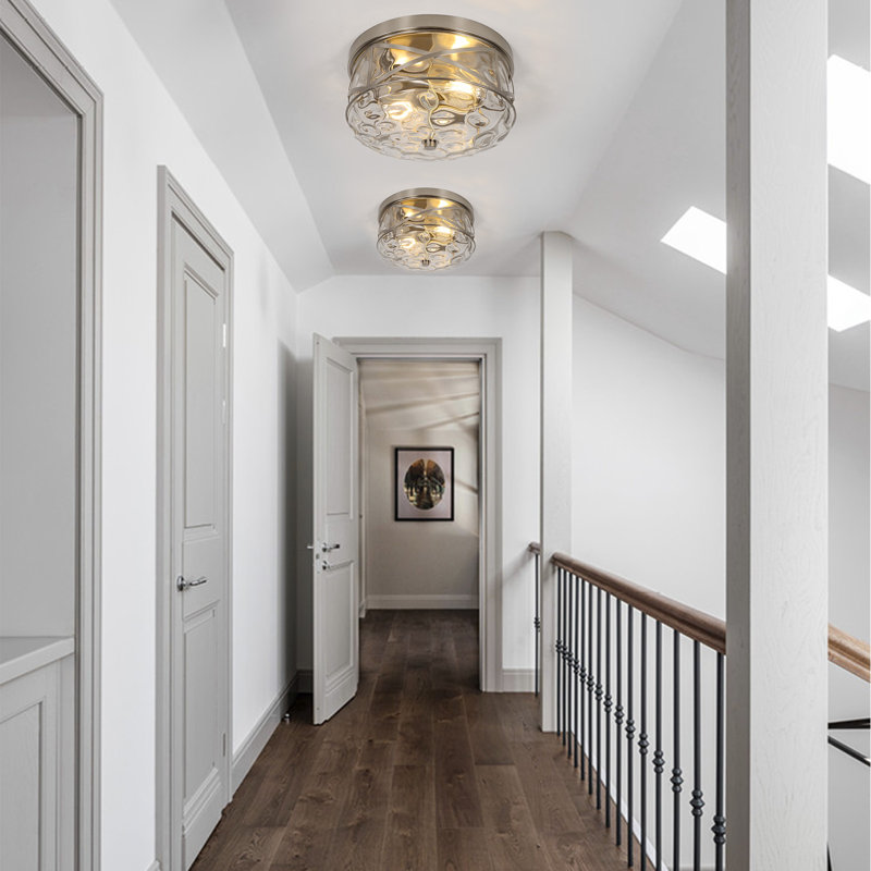 Alixandra 2-Light Flush Mount Glass Ceiling Light with Metal Frame, Brushed Nickel, 11.81" L x 11.81" W x 5.9" H