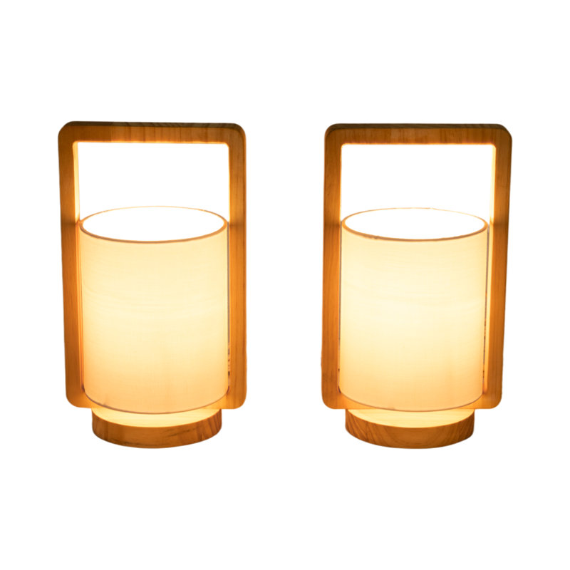 Lampes de table cylindriques en bois, éclairage rustique en bois naturel, Blanc