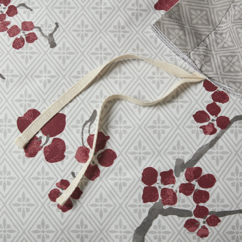 N Natori Cherry Blossom Cotton Sateen Duvet Cover Mini Set, Queen