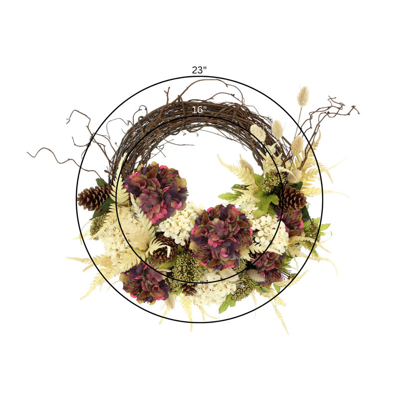 23" Queen Anne's Lace and Fern Wreath, Burgundy