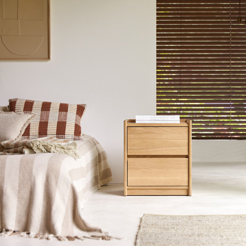 Arto 45cm W Solid Wood Bedside Table, Oak