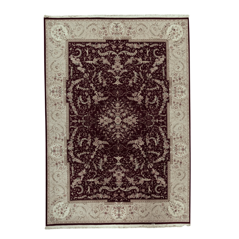 Tapis ivoire et vin de haute qualité noué à la main