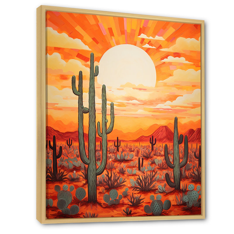 «Cactus Sunset Shadows I» sur toile, H 32 po x l 16 po x P 1 po, Cadre naturel flottant