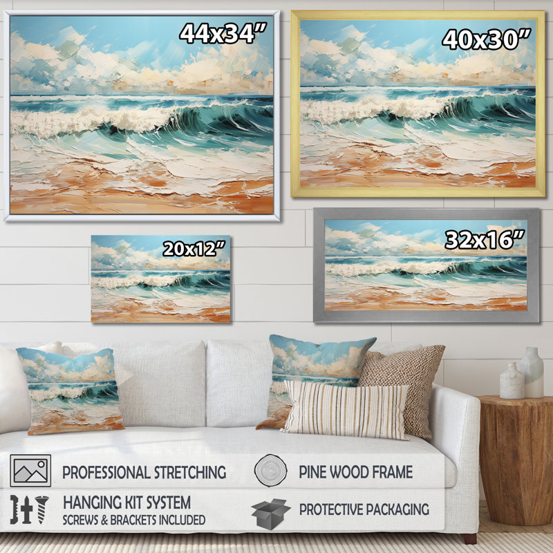 Teal Waves Fight I - impression, H 34 po x l 44 po x P 1,5 po, Cadre simple blanc