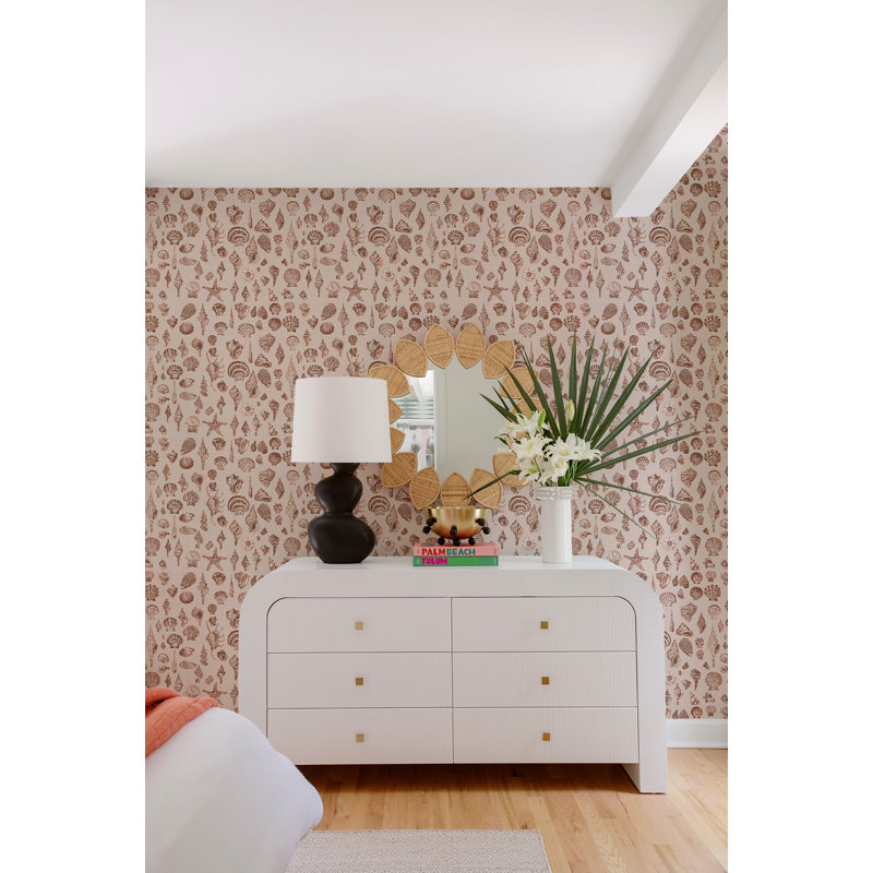 Lowcountry Love Shells Marsh Breeze Wallpaper by Megan Molten, Red/Orange, Faux Grasscloth