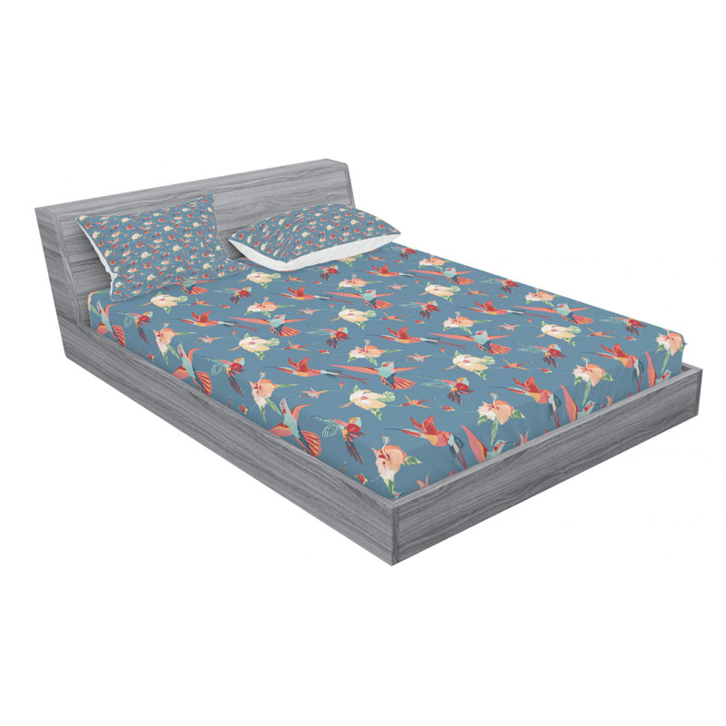 Microfiber Floral Fitted Sheet, Queen Fitted Sheet with 2 Pillowcases