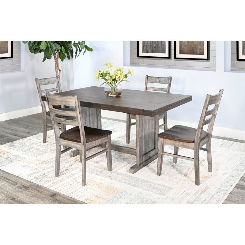 4 - Person Mahogany Solid Wood Solid Wood Top Trestle Dining Set, Alpine Gray