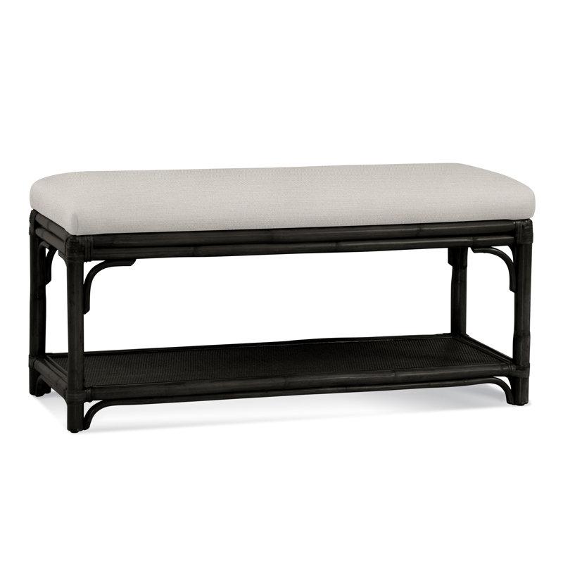 Summer Retreat Wicker Shelf Storage Bench, Antique Black, White Textured Performance; 0865-91