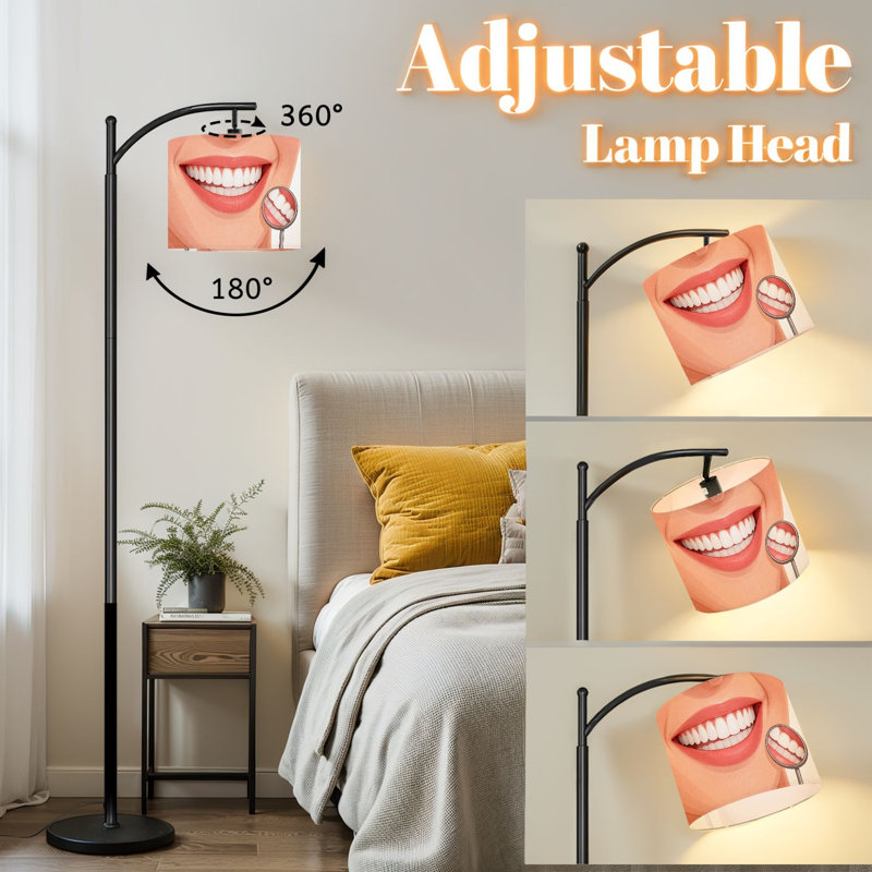Lampe sur pied à arc avec abat-jour ajustable Magnifique lampe sur pied à miroirs dentaires 3 températures de couleur à haut gradateur avec interrupteur au pied pour la chambre à coucher