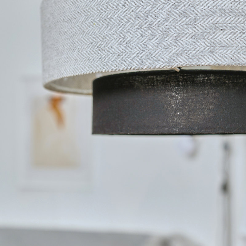 Nellie 19cm H Linen Drum Pendant Shade ( Clip On ), Black/Grey