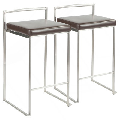 Fuji Contemporary Stackable Counter Stool In Brown Faux Leather By Lumisource - Set Of 2