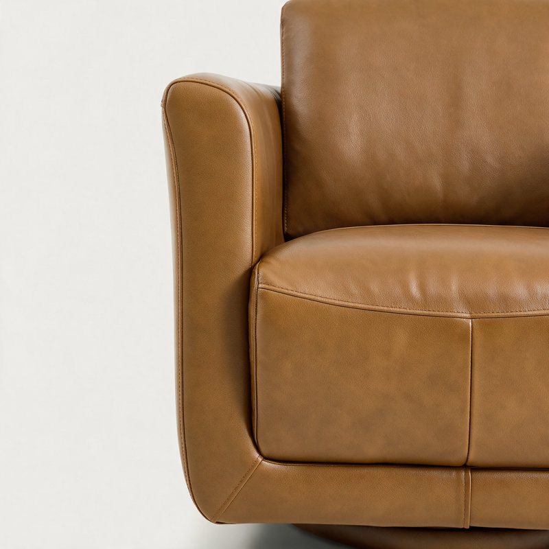 Fauteuil demi-tonneau pivotant à 33 ° en cuir véritable de 33 po de largeur avec structure en bois massif, aucun assemblage requis