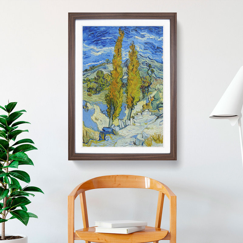 The Poplar Trees by Vincent Van Gogh - Picture Frame Painting, 65cm H x 48cm W x 2cm D, Walnut Framed