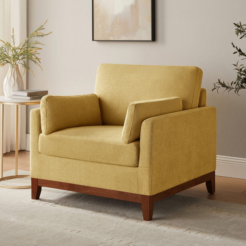 Chaise d'appoint en chenille avec pieds en bois d'hévéa massif, Jaune marguerite