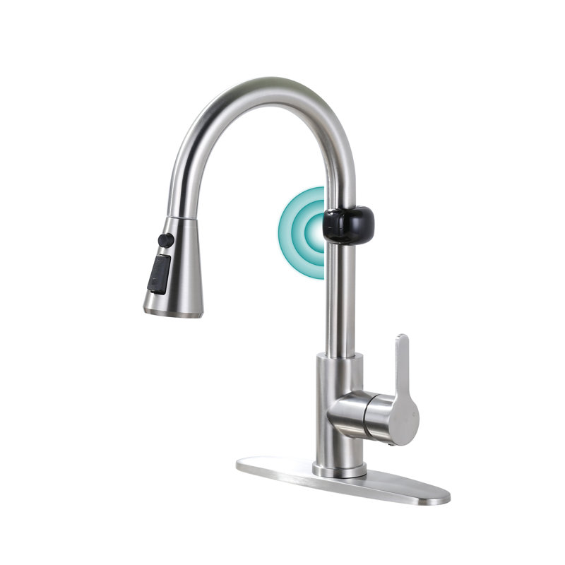 Robinet de cuisine à une poignée et douchette extractible avec capteur de mouvement, Nickel brossé