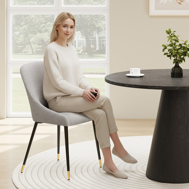 Chaises de salle à manger rembourrées en tissu moderne avec dossier ergonomique, pieds en métal doré, Beige