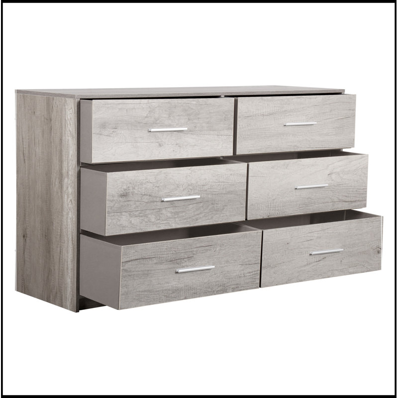 Commode d'appoint en bois avec 6 tiroirs et poignées en métal, Gris