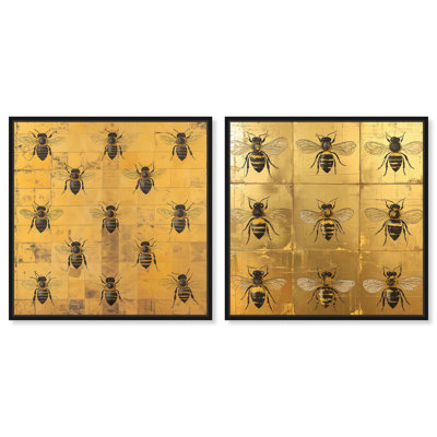 Bees Golden Set Canvas Set of 2 Wall Decor Sets by Art Remedy