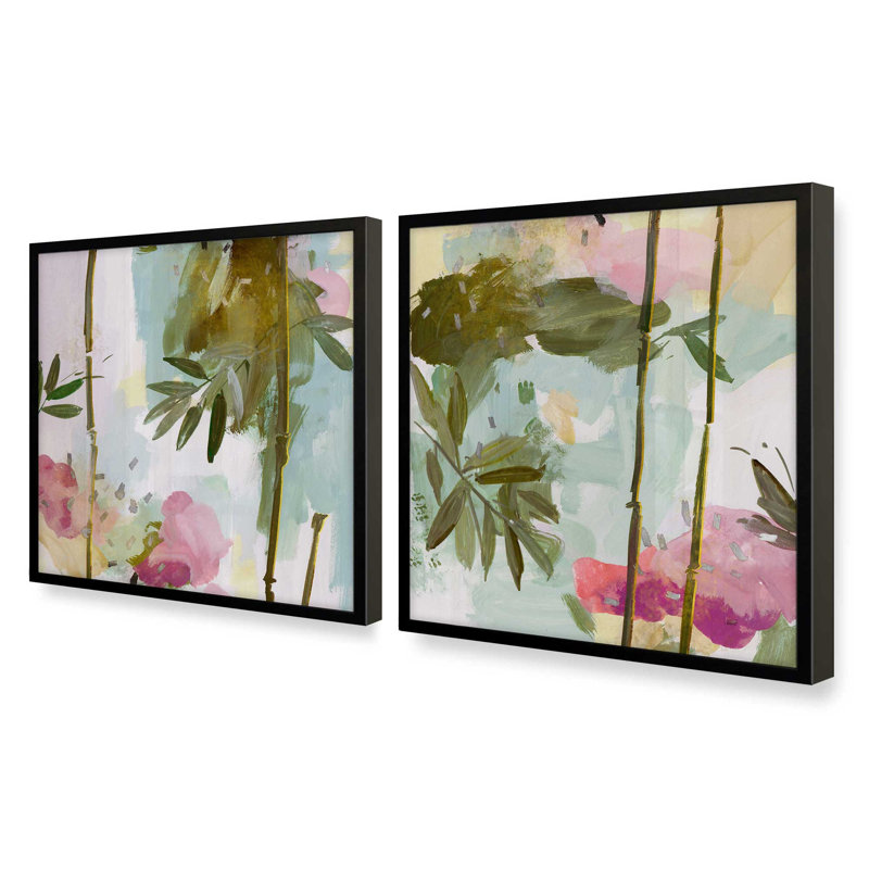 Ensemble de 2 impressions Blush Bamboo Breeze, 12 po x 12 po, Impression encadrée, Noir satiné