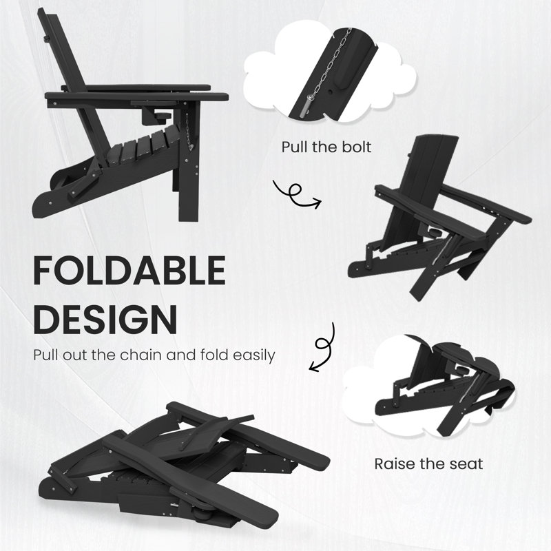 Chaise Adirondack pliante en polyéthylène haute densité Wolak avec porte-gobelet double (ensemble de 2)