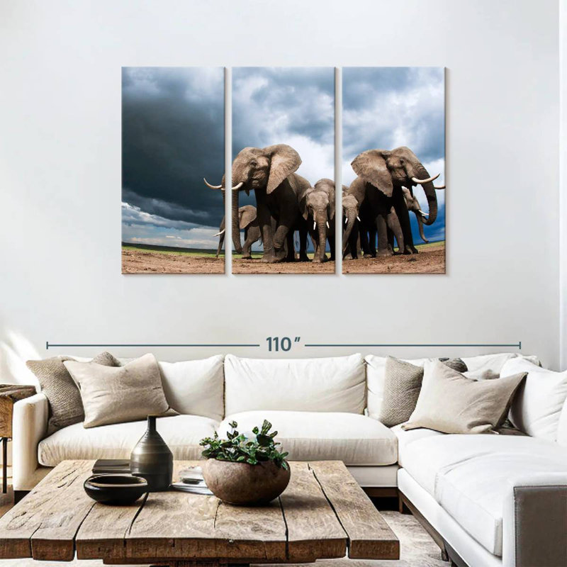 Elephants Grazing, 48" H x 74" W