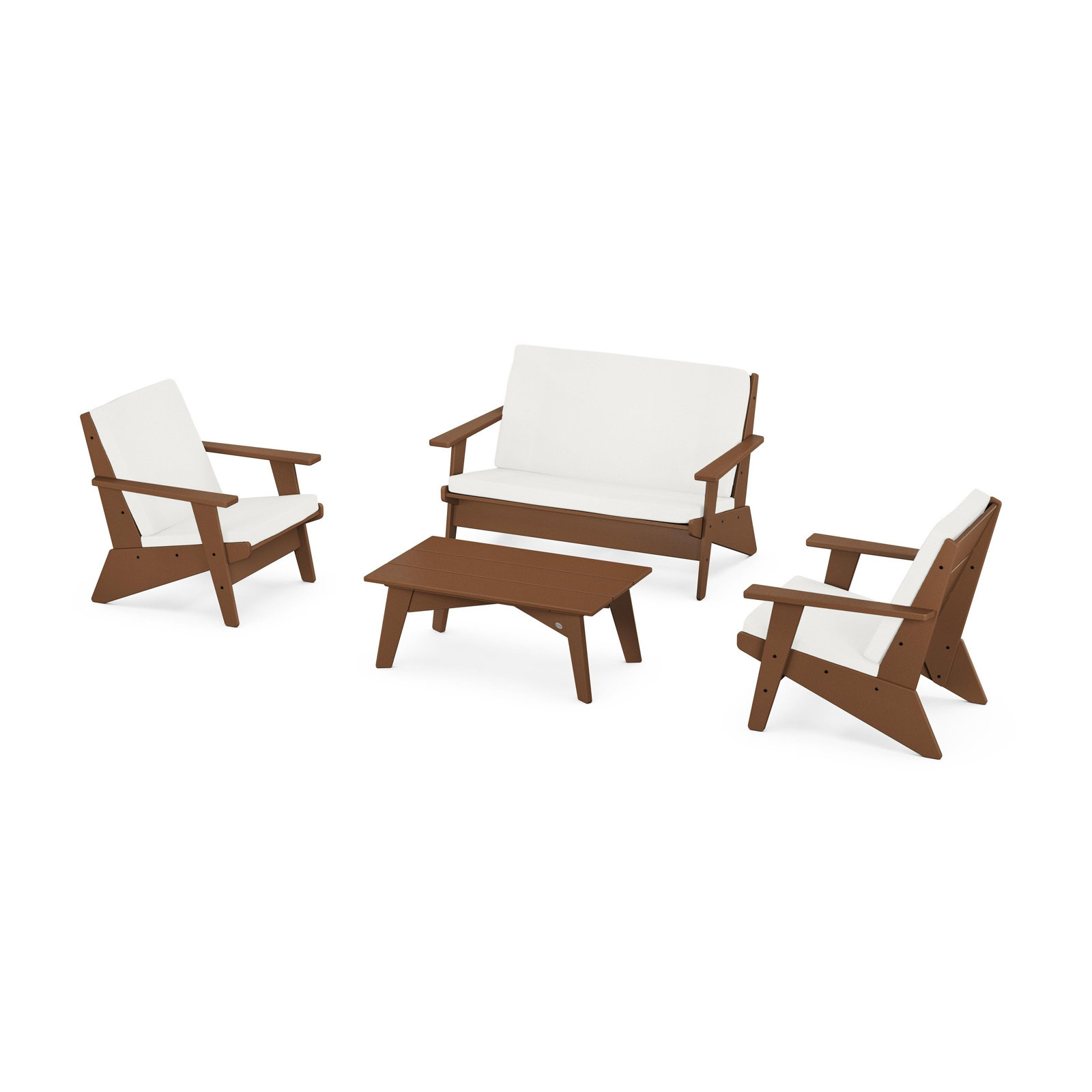 Riviera Modern Lounge 4-Piece Set, Natural Linen, Teak