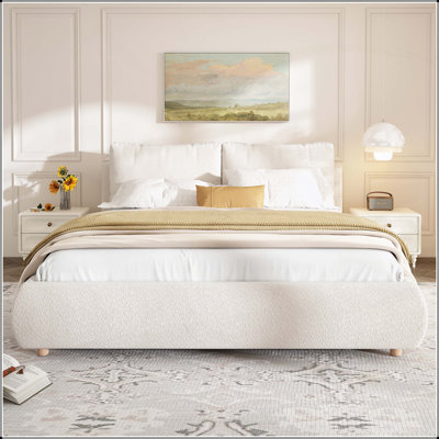 Upholstered Platform Bed with Removable Pillow Headboard, Soft Boucle Fabric, Modern and Comfortable Design by Latitude Run