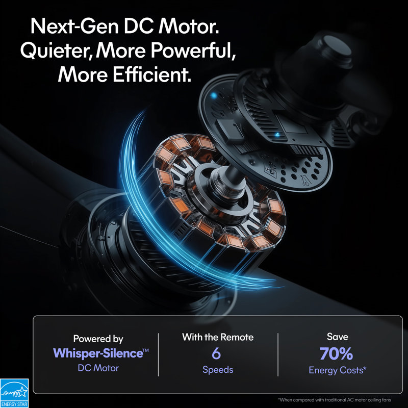 Burslem 56'' Indoor / Outdoor Ceiling Fan with Light and Remote, Color Changing LED, 6-Speed, 4-Blade, Quiet DC Motor – Matte Black with Dark Brown Wood Blades