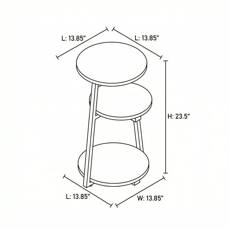 Table d'appoint ronde compacte Ã  trois niveaux, avec structure et plateau imitation bois, pour le salon et la chambre Ã  coucher
