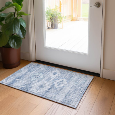 Tapis bleu / beige tissé à la machine Shamariah Southwestern