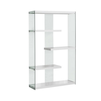 Bibliothèque décorative Hulo, design Zig Zag, 59 pouces, verre transparent, blanc