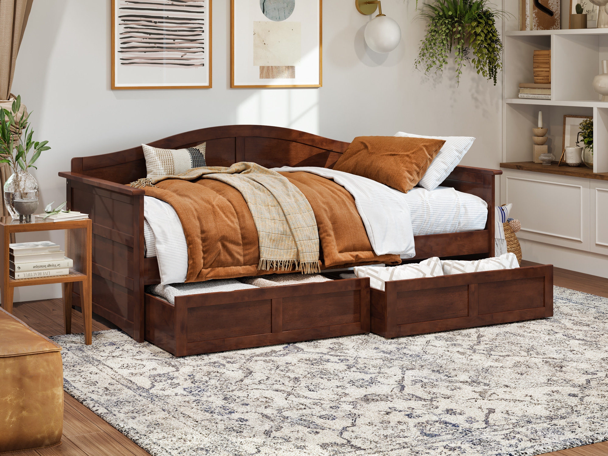 Daybed Boot Rack Lark Manor Anakaren Solid Wood Twin Daybed with Storage Drawers ...