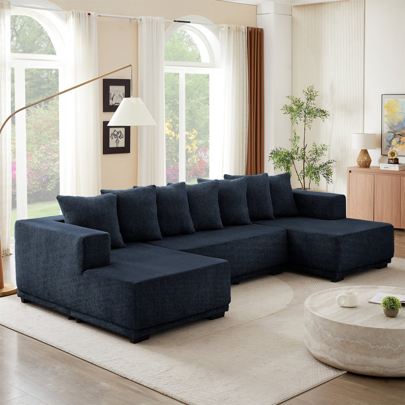 Ensemble de canapé modulaire en U Chenille, H 35,43 po x l 128 po x P 61,02 po, Chenille bleu