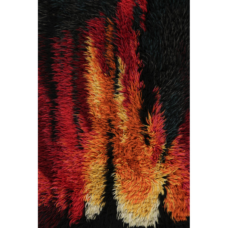 Vintage Swedish Rya Runner, Colorful Scandinavian Flame Patterns - Rug & Kilim