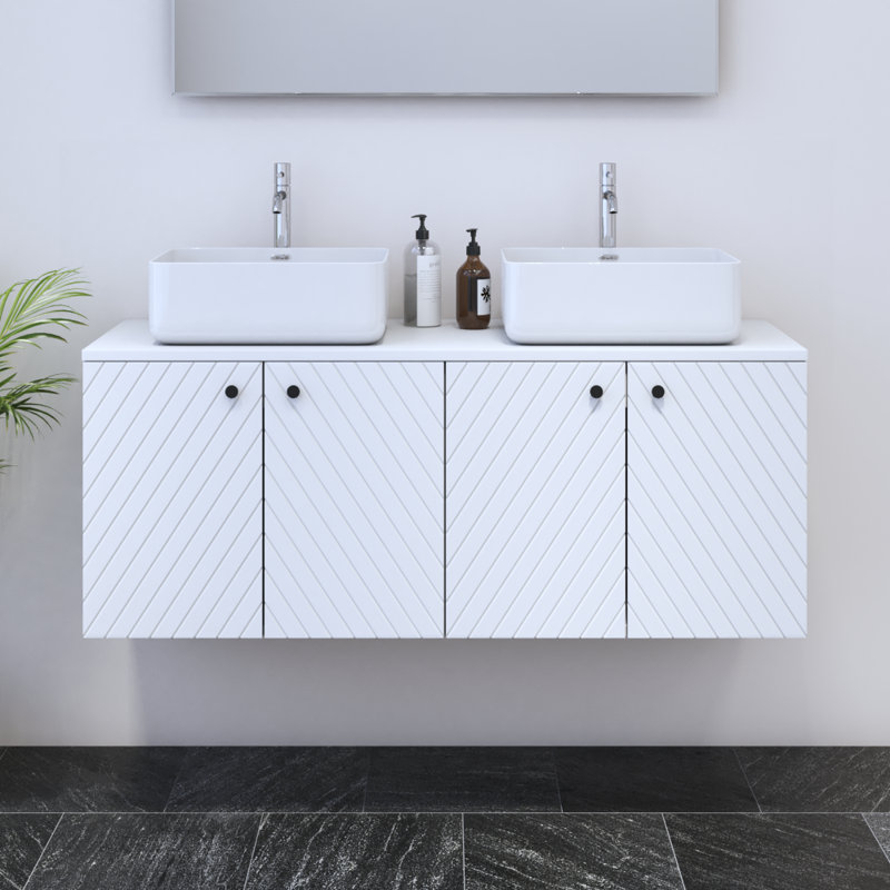 Meuble-lavabo double 47,2 po avec comptoir Karaya, Blanc