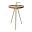 Table d'appoint en bois d'acacia avec pieds en acier à trépied, brun / or, 16 po x 23,5 po